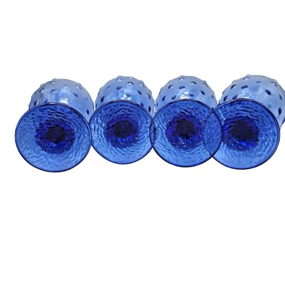 Libbey Hobnail Cobalt Blue Glass Goblets Set Of 4 Unique Textured Drinkware - Picture 5 of 12